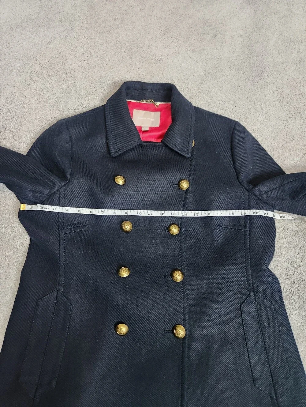 Heavy Cotton Pea Coat Navy Blue Gold Button Double Breasted XL Preppy Heritage - Picture 11 of 16